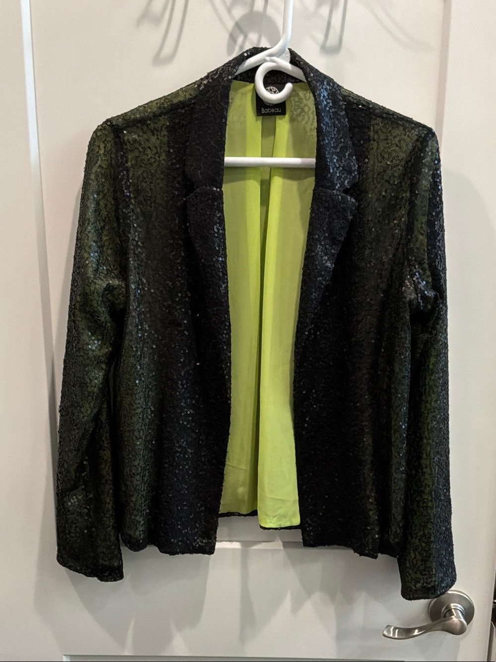 bobeau Medium Black Sequin Blazer Neon Green Lining Great Evening Out Formal